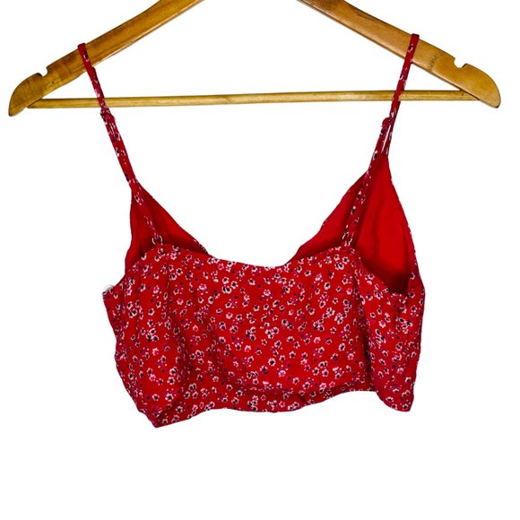 PRINCESS POLLY Red White Floral Spaghetti Strap Crop Top Size 8 - Picture 7 of 9